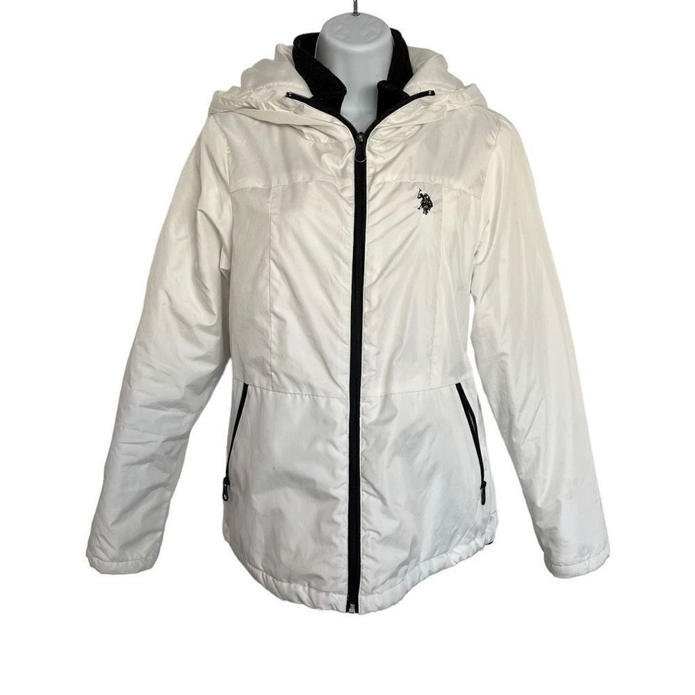 U.S. Polo Assn Women's White Hooded Ski Coat Size Medium Full Zip